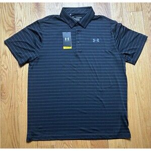 Under Armour UA Men’s Playoff Polo Shirt Golf Performance Sz XL Striped Black